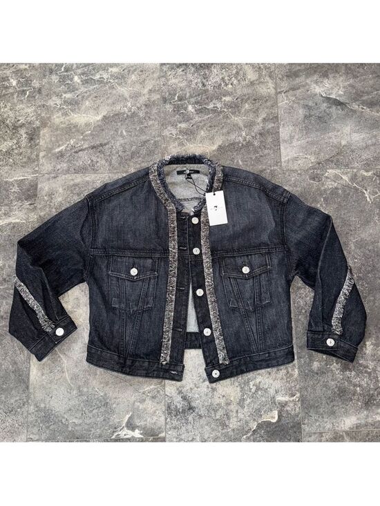 7 For All Mankind Jackets & Blazers - 7 For All Mankind Dark Denim Jean Jacket With Fray Neck 100% Cotton Size XS NWT